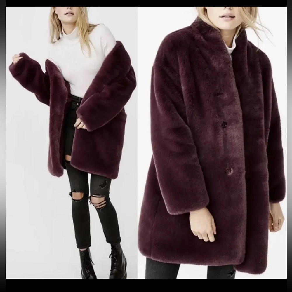 Abercrombie And Fitch Faux Fur Fuzzy Jacket Plum Women’s M Lined Button Front
